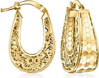 Ross-Simons Italian 18kt Yellow Gold Filigree Hoop Earrings