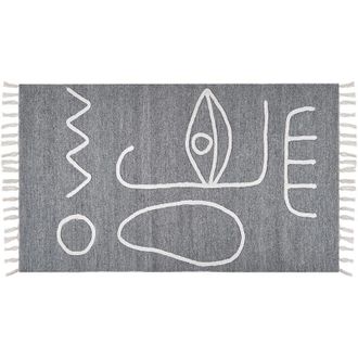 Beliani Beliani - Alfombra Gris Blanco 80 X 150 Cm Poli&eacute;ster Hecho A Mano Patr&oacute;n Abstracto Borlas Yavu