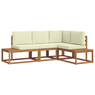 vidaXL Conjunto De Sof&aacute;s De Exterior Con Coj&iacute;n 4 Pieza Natural Y Crema Vidaxl