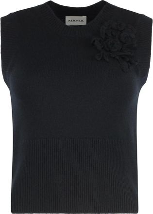 P.A.R.O.S.H. Geribbelde Gebreide Wol Kasjmier Vest - Dames - Ronde hals truien - Zwart - XS - Wol - Truien & Vesten