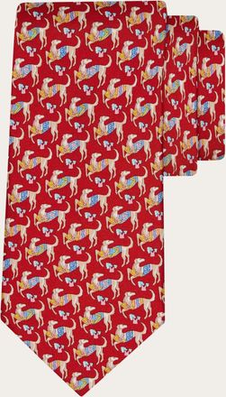 Ferragamo Men Hounds print silk tie Red