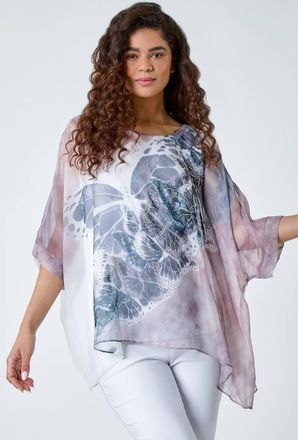 Roman Butterfly Print Overlay Top