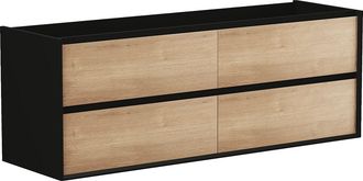 Vente-Unique Mueble de ba&ntilde;o flotante con lavabo - Color natural claro y negro - 150 cm - LANNICK