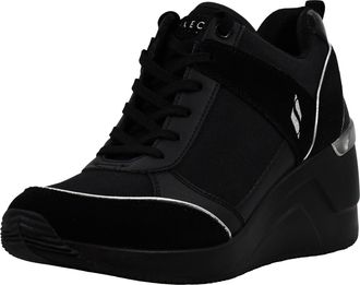 Skechers Womens Street Million - High N Fly Wedge Heeled Sneaker, Black/Blue, 11