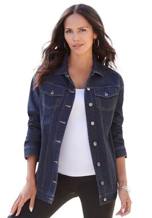 Roaman's Plus Size Boyfriend Stretch Denim Jacket in Indigo Wash at Nordstrom, Size 18