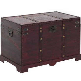 Hhg [NON UTILIZZATO] Baule forziere Valencia decorativo legno bordi quadrati 47x77x49cm versione XXL