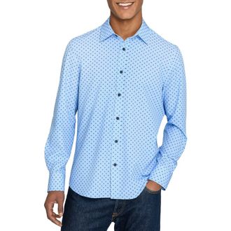ConStruct Slim Fit Diamond Dot Performance Long Sleeve Shirt in Light Blue/navy at Nordstrom, Size Xx-Large