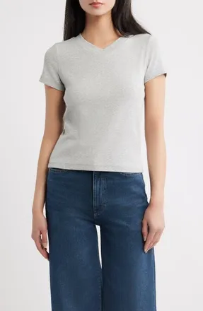 DL1961 Shrunken V-Neck Tee in Heather Grey at Nordstrom, Size X-Small