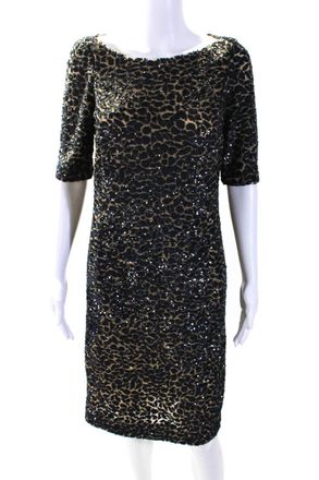 Michael Kors Womens Short Sleeve Mesh Sequin Dress Brown Navy