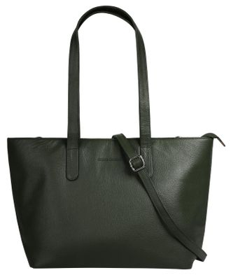 Bruno Banani Shopper BRUNO BANANI, Damen, Gr. B/H/T: 30cm x 25cm x 14cm onesize, gr&uuml;n (oliv), Leder, leicht gl&auml;nzend, unifarben, Taschen Shopper, echt Leder