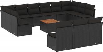 vidaXL Set Sof&aacute;s De Jard&iacute;n 14 Pzas Con Cojines Rat&aacute;n Sint&eacute;tico Negro Vidaxl