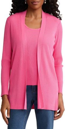 Jones New York Sutton Open Front Rib Knit Cardigan in Dutch Pink at Nordstrom, Size X-Small