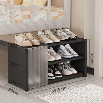 OEM Zapatero Sencillo De Tres Niveles Con Cortina En La Puerta - Negro