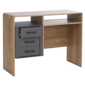 Hhg [nunca Usado] Escritorio Hhg-804, Mesa De Oficina Y De Ordenador, 3 Cajones De Mdf, 75 X 100 X 40 Cm, Acabado Roble Rivera, Gris Oscuro