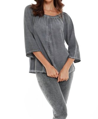 French Kyss Luciana Button Off The Shoulder Top In Charcoal