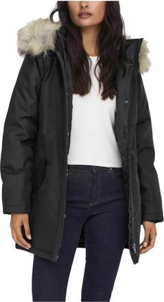 Only Jas met capuchon met rits- en knoopsluiting - Dames - Parka Jassen - Zwart - S - Polyester - Jassen