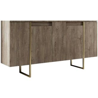 Dmora Aparador Dgarzitt, Buf&eacute; De Sal&oacute;n, Aparador De Sal&oacute;n, Despensa De Cocina, 160x35h80 Cm, Nogal Y Oro - Dmora