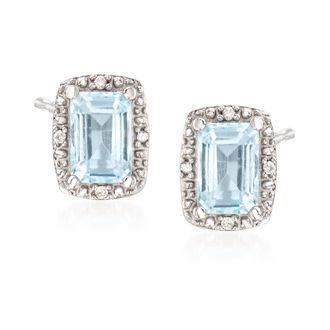 Ross-Simons Aquamarine Stud Earrings With Diamond Accents in Sterling Silver