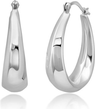 MAX + STONE 925 Sterling Silver Chunky Hammered Finish Hoop Earrings