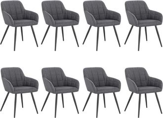 Woltu Set di 8 sedie da pranzo, sedie da cucina, sedie da soggiorno in lino, gambe in metallo, grigio scuro - Woltu