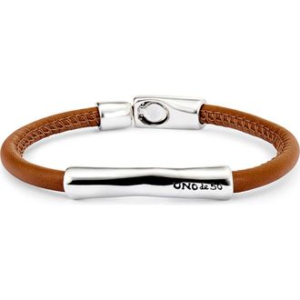 UNOde50 Leather Bracelet With Sterling Silver-Plated Central Detail at Nordstrom, Size X-Large
