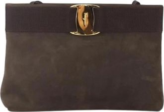 Ferragamo Pre-owned Clutches, female, Brown, Size: ONE SIZE Pre-owned Suede Shoulder Bag