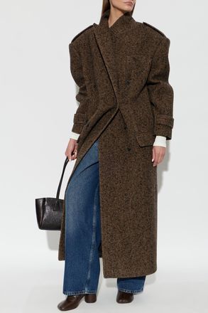 The Mannei Wool Coat With Herringbone Pattern, Womens, Brown