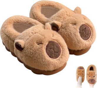 Generic Capybara Slippers for Women, Cute Plush Capybara Shoes Winter Warm Fuzzy Memory Foam with Anti-Slip Sole (Light Brown A, One Size, Adult, Women, 6, Nu