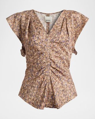 Isabel Marant Lonea Draped Floral Silk Jacquard Top