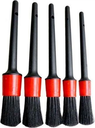 OEM Juego De 5 Cepillos De Limpieza Para Coches, Juego De Cepillos De Detalle, Cerdas Suaves Para Coches, Cuero - Negro Y Rojo