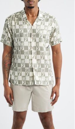 Boardies Print Short Sleeve Button-Up Camp Shirt in Olive/Cream at Nordstrom, Size Xx-Large