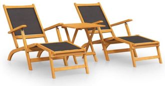 vidaXL Vidaxl - Sillas De Jard&iacute;n Con Reposapi&eacute;s Y Mesa Madera Acacia Textilene