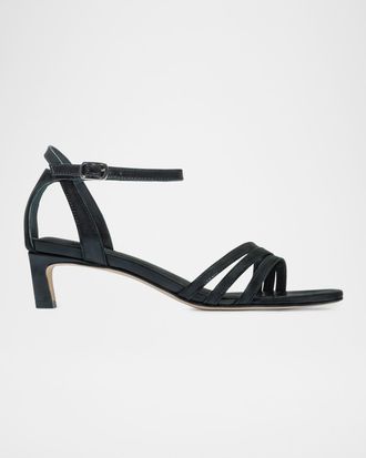 Bernardo 40mm Lima Leather Ankle-Strap Kitten-Heel Sandals