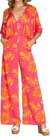 She + Sky Palm Leave Paradise Jumper In Fuchsia/orange