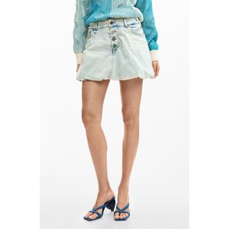 Desigual Bubble Hem Denim Miniskirt in Medium Blue at Nordstrom, Size X-Large