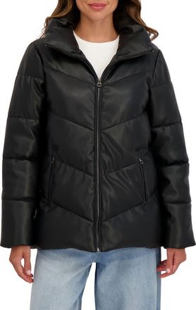 Sebby Faux Leather Puffer Jacket in Black at Nordstrom Rack, Size X-Large