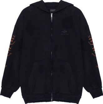 Balenciaga Heavy Metal Zip-Up Hoodie Small Fit Black Faded 744454TOVD81055