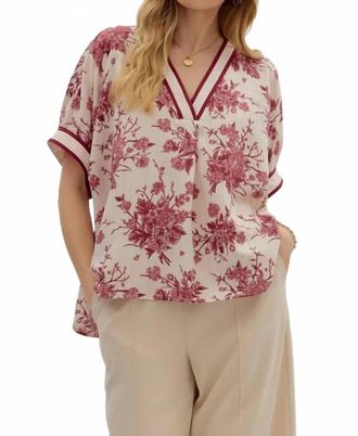 Entro Floral Burst Dolman Top In Maroon
