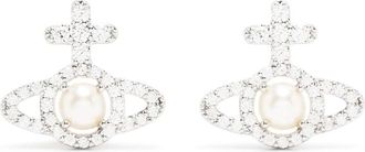 Vivienne Westwood Orb crystal-embellished earrings - women - Platinum Plated Brass/Pearl - One Size - Silver