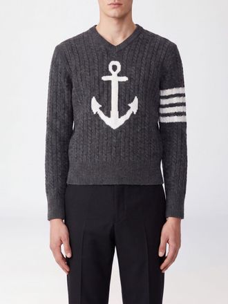 Thom Browne Slim Fit Virgin Wool V-Neck Jumper with Iconic 4-Bar Stripe
