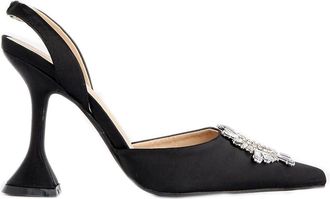 Miss Diva Womens Shoes Girona Diamante Brooch Pointed Toe Spool Heel Court Shoes (Black, UK_Footwear_Size_System, Adult, Women, Numeric, Medium, Numeric_4)