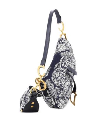 Dior Medium Toile de Jouy Saddle canvas schoudertas met borduurwerk - Blauw