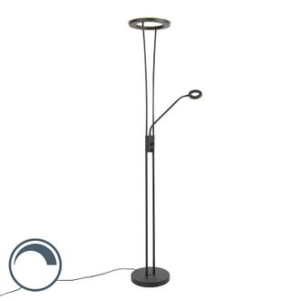 QAZQA Moderno L&aacute;mpara De Pie Moderna Negra Con Led Y Brazo De Lectura - Divine Vidrio /acero Alargada Incluye Led Max. 1 X 20 Watt - Qazqa