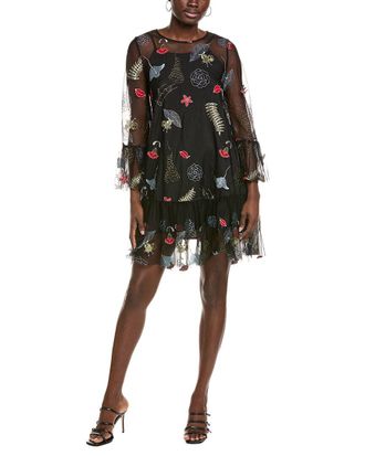 Gracia Floral Embroidered Mesh Layered Mini Dress