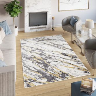 Tapiso Alfombra de polipropileno en crema y oro 160x220 cm