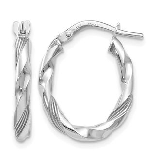 Diamond2Deal 14K White Gold Polished and Textured Round Shape Hoop Earrings