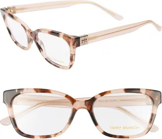 Tory Burch 52mm Square Optical Glasses in Havana/blush at Nordstrom
