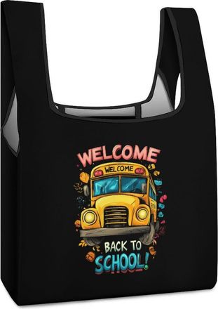 Generic Cute School-bus Reusable Shopping Bags Lightweight Foldable Grocery Bag Polyester Washable Tote Bag