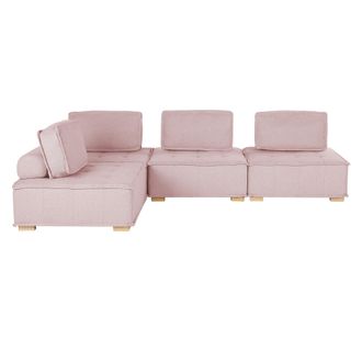 Beliani Beliani - Sof&aacute; Esquinero 4 Plazas De Poli&eacute;ster Rosa Madera Clara Modular Moderno Tibro