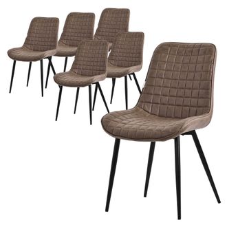 ML Design Ml-design - Set 6x Sillas De Comedor Marr&oacute;n Con Respaldo, Asiento Ergon&oacute;mico Acolchado Tapizado De Polipiel Con Patas De Metal Sill&oacute;n De Dise&ntilde;o Modern
